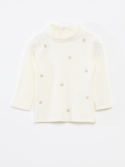 Camisola interior em malha canelada com flores fantasia em algodão - Kiabi