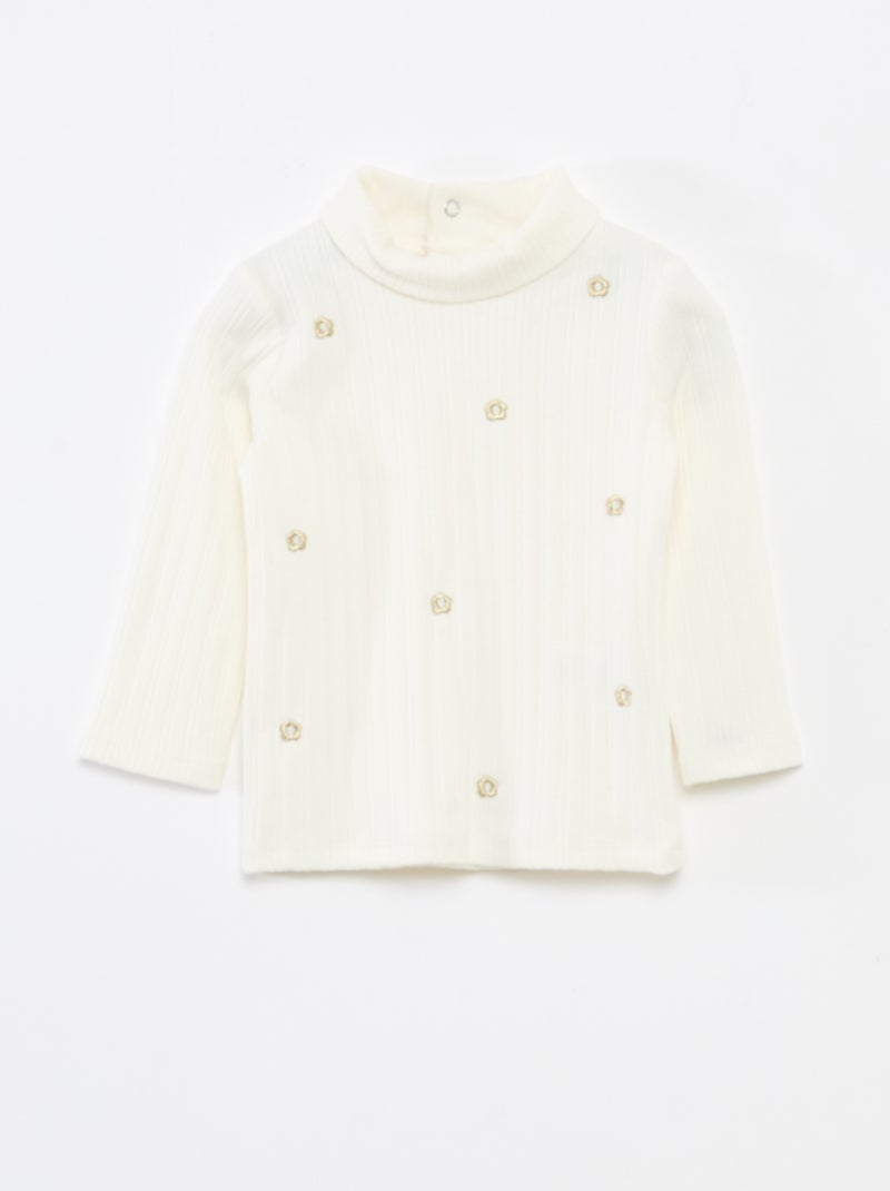 Camisola interior em malha canelada com flores fantasia em algodão Branco - Kiabi