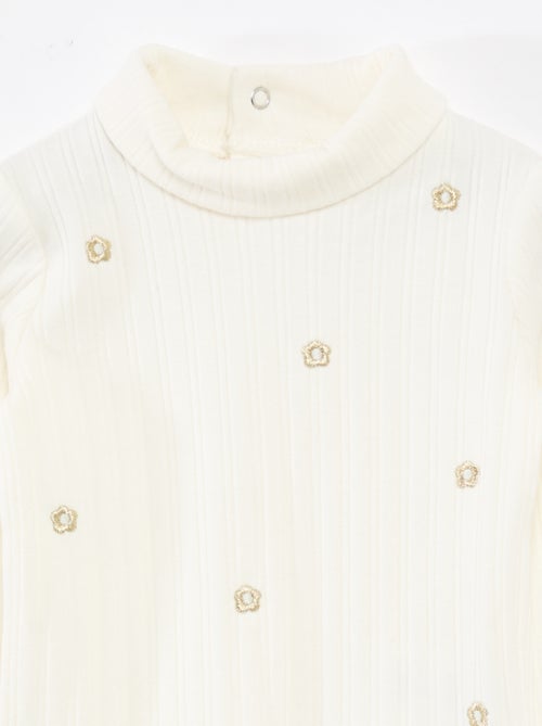 Camisola interior em malha canelada com flores fantasia em algodão - Kiabi