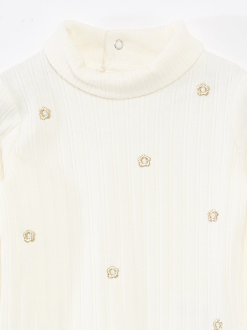 Camisola interior em malha canelada com flores fantasia em algodão Branco - Kiabi