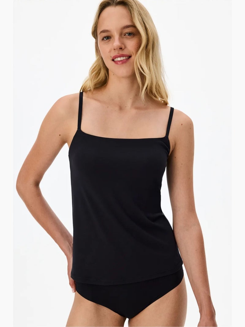 Camisola interior invisível com alças finas, sem marcas penti Preto - Kiabi