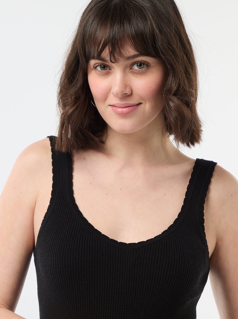 Camisola interior lisa em material canelado Preto - Kiabi