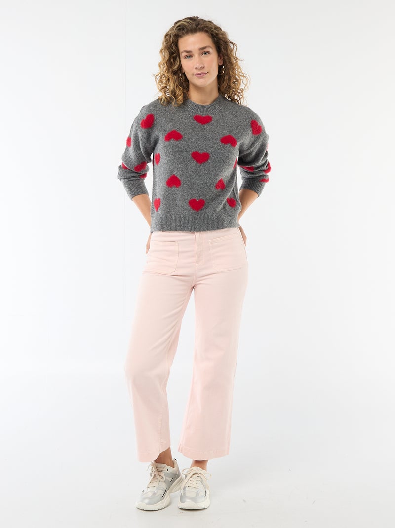 Camisola jacquard com corações Cinza - Kiabi