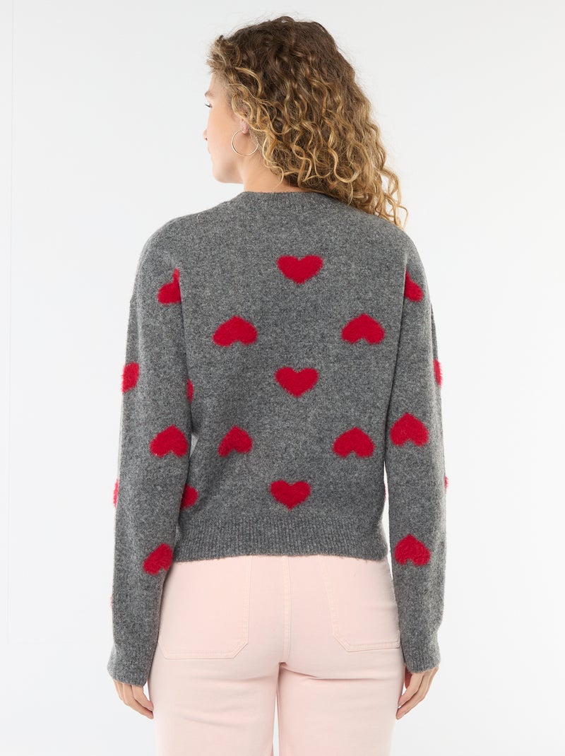 Camisola jacquard com corações Cinza - Kiabi