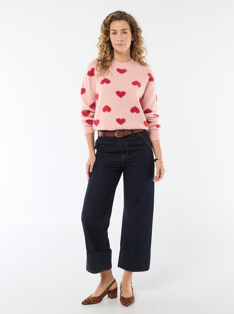 Camisola jacquard com corações Rosa - Kiabi