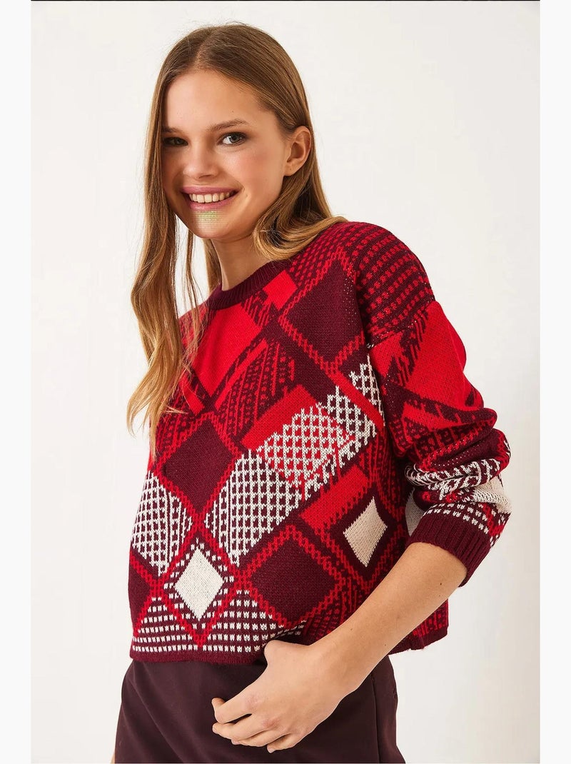 Camisola jacquard com padrão baklava lucci Vermelho - Kiabi