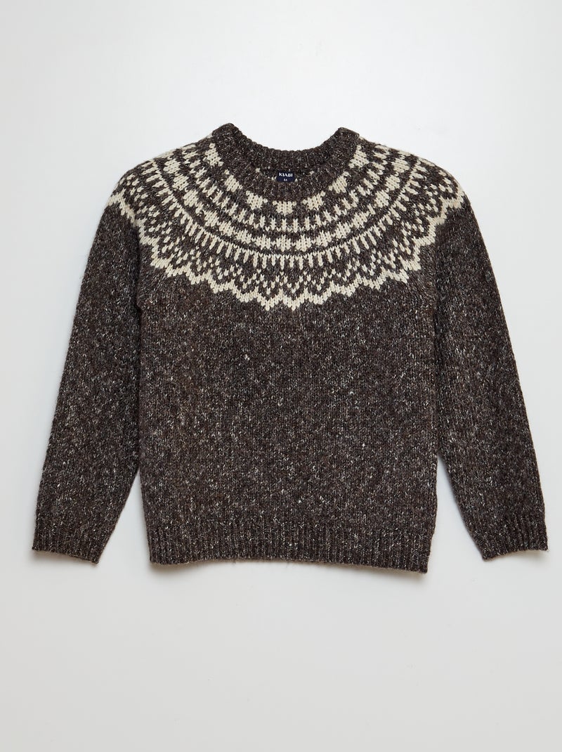 Camisola jacquard de gola redonda CASTANHO - Kiabi