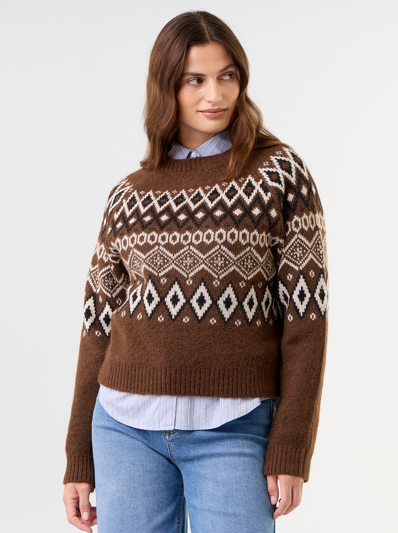 Camisola jacquard de malha grossa Castanho - Kiabi