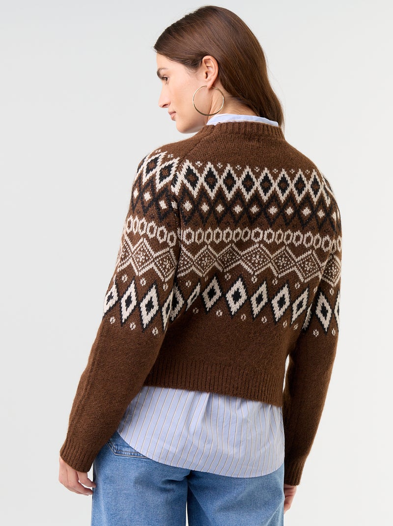 Camisola jacquard de malha grossa Castanho - Kiabi
