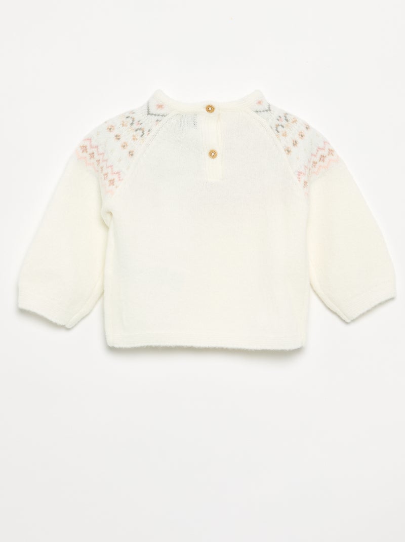 Camisola jacquard em malha de ponto grosso Branco - Kiabi