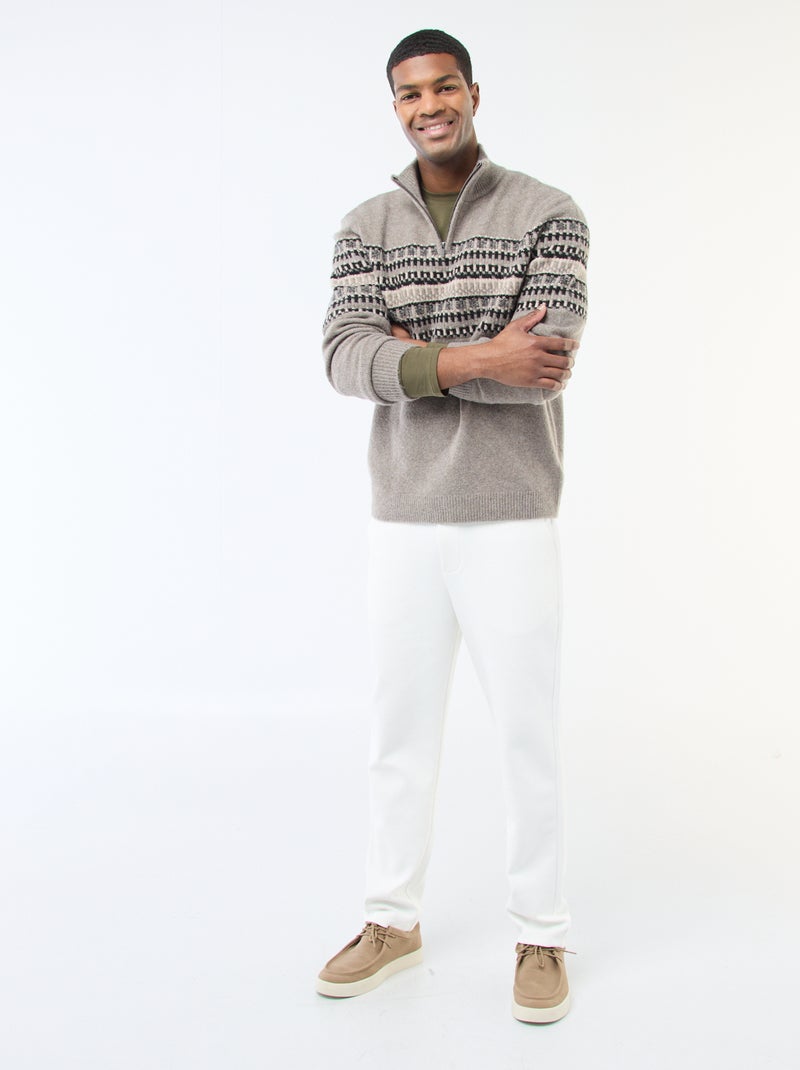 Camisola jacquard gola funil Bege - Kiabi