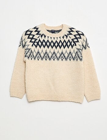 Camisola jacquard gola redonda lisa