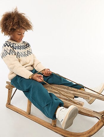 Camisola jacquard gola redonda lisa