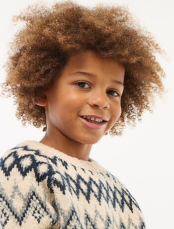 Camisola jacquard gola redonda lisa