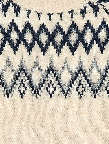 Camisola jacquard gola redonda lisa