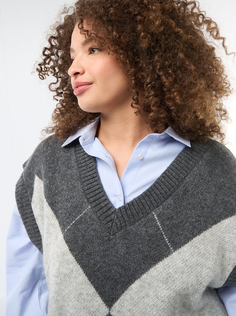 Camisola jacquard sem mangas Azul - Kiabi