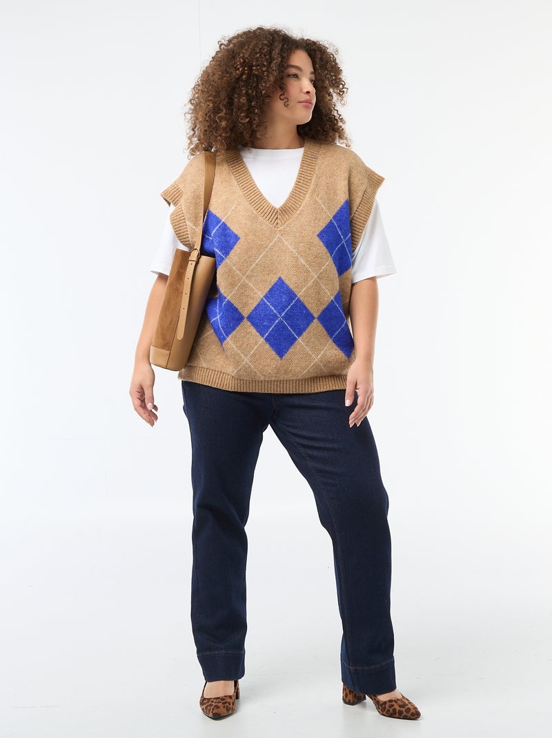 Camisola jacquard sem mangas Bege - Kiabi