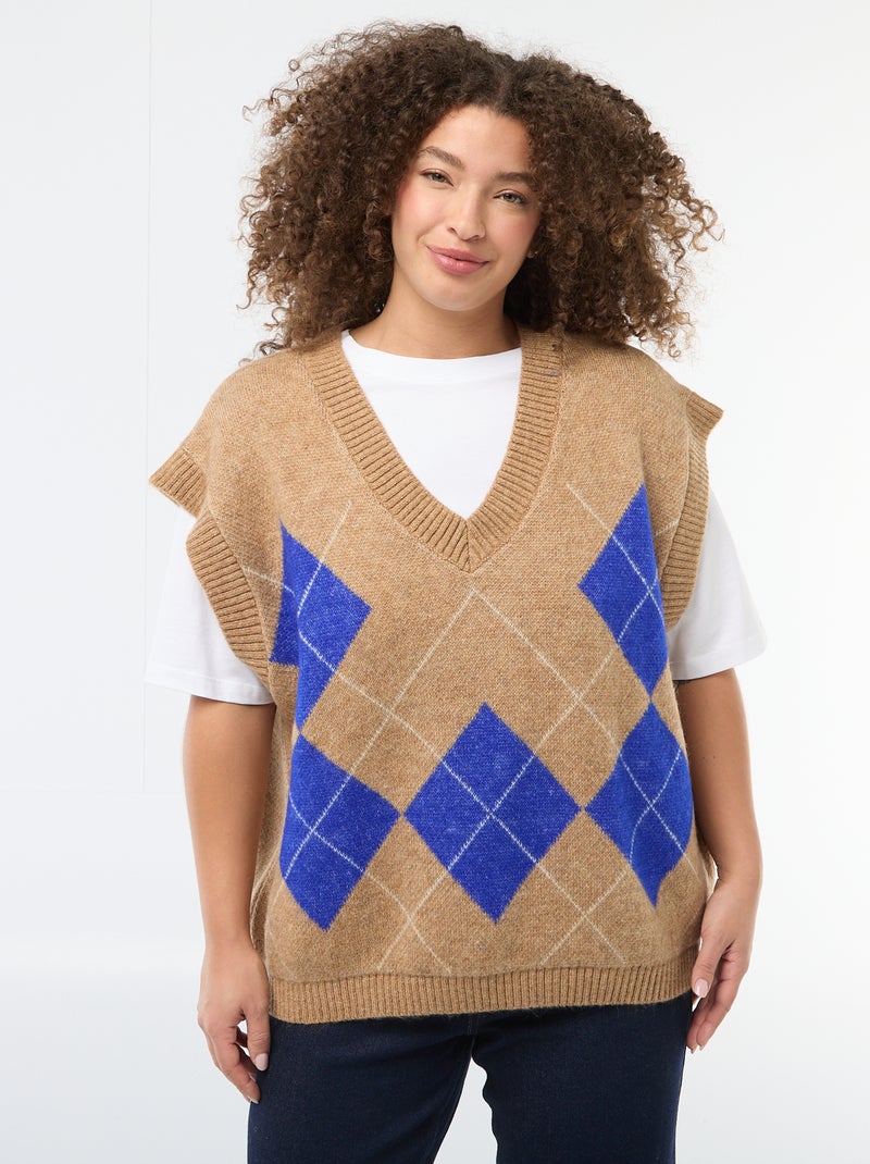 Camisola jacquard sem mangas Bege - Kiabi