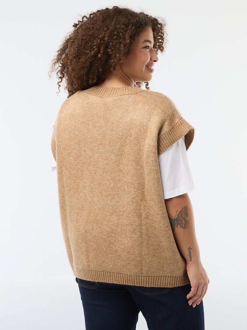 Camisola jacquard sem mangas Bege - Kiabi