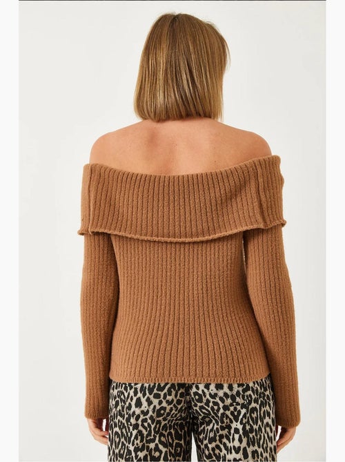 Camisola justa de malha canelada com decote off-shoulder e detalhe dobrado lucci - Kiabi Camisola justa de malha canelada com decote off-shoulder e detalhe dobrado lucci - Kiabi