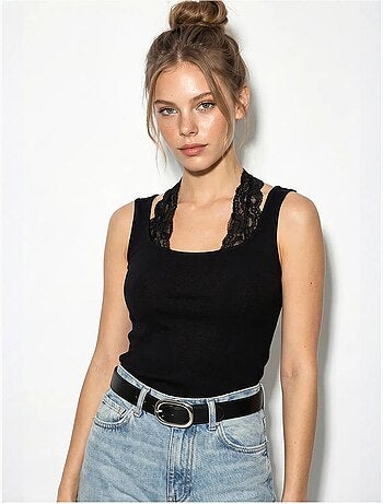 Camisola justa em mistura de viscose com decote quadrado lucci