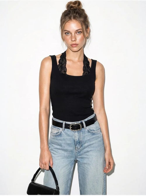 Camisola justa em mistura de viscose com decote quadrado lucci - Kiabi