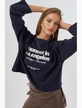 Camisola larga decote redondo estampado costas manga comprida busem