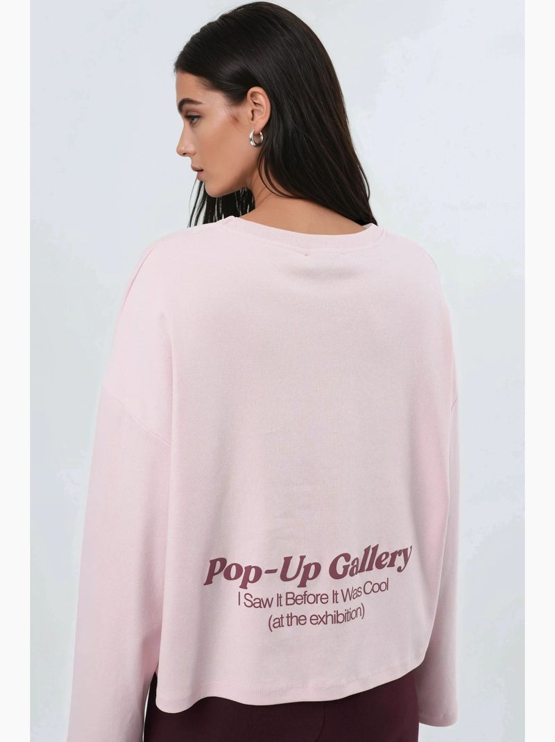 Camisola larga decote redondo estampado costas manga comprida busem Rosa-pálido - Kiabi