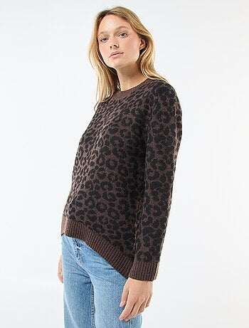Camisola leopardo gola redonda