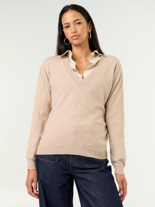 Camisola leve com decote em V - Kiabi Camisola leve com decote em V - Kiabi