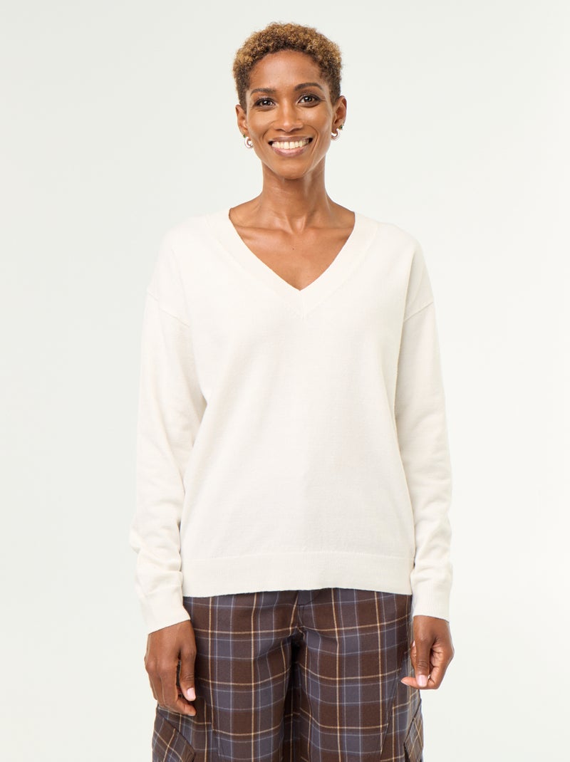 Camisola leve com decote em V Branco - Kiabi