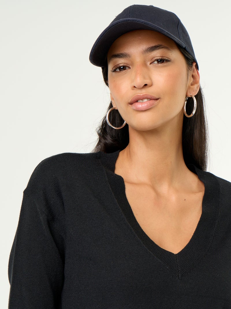 Camisola leve com decote em V Preto - Kiabi