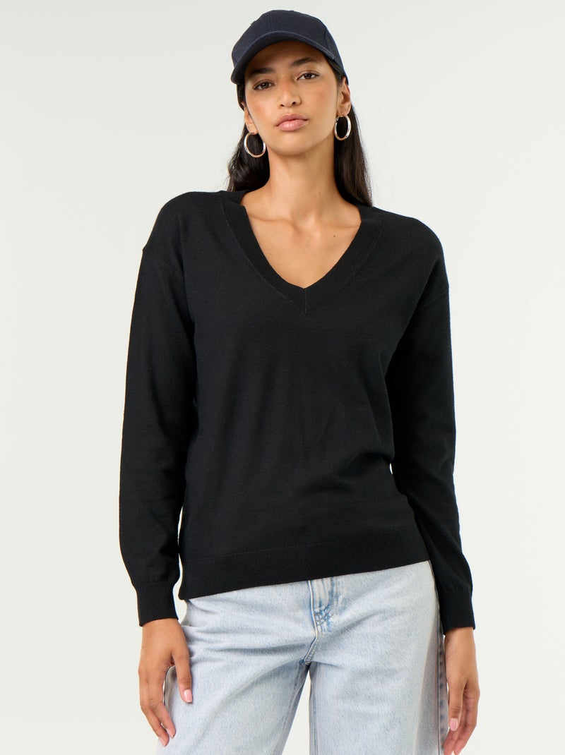 Camisola leve com decote em V Preto - Kiabi
