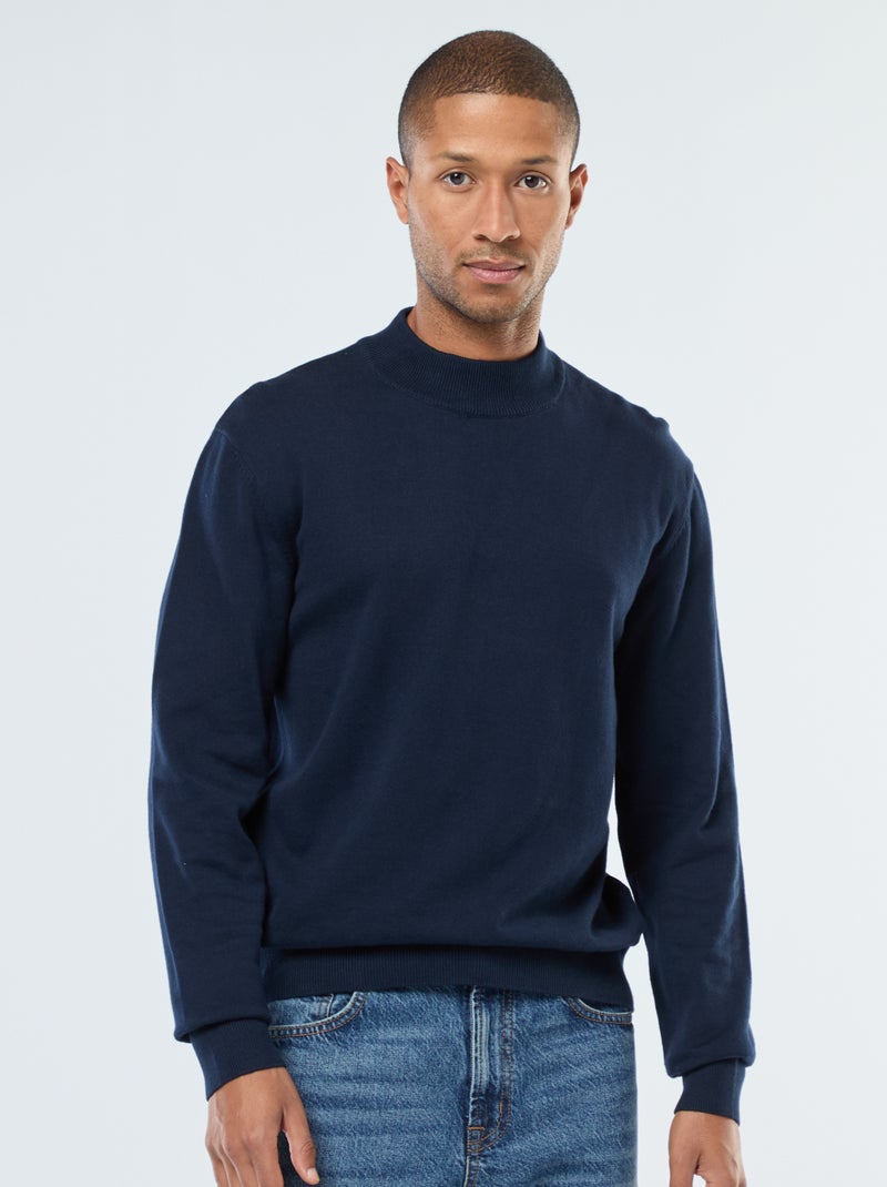 Camisola leve de malha fina com gola alta Azul - Kiabi
