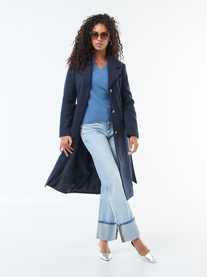 Camisola lisa com decote em V Azul - Kiabi