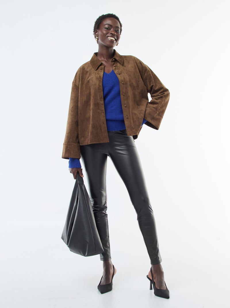 Camisola Lisa com Decote em V Azul - Kiabi