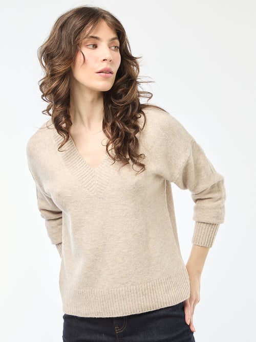 Camisola Lisa com Decote em V - Kiabi