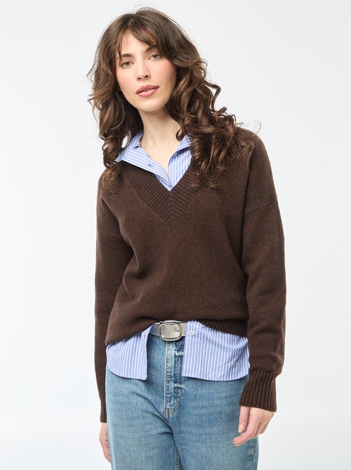 Camisola Lisa com Decote em V - Kiabi