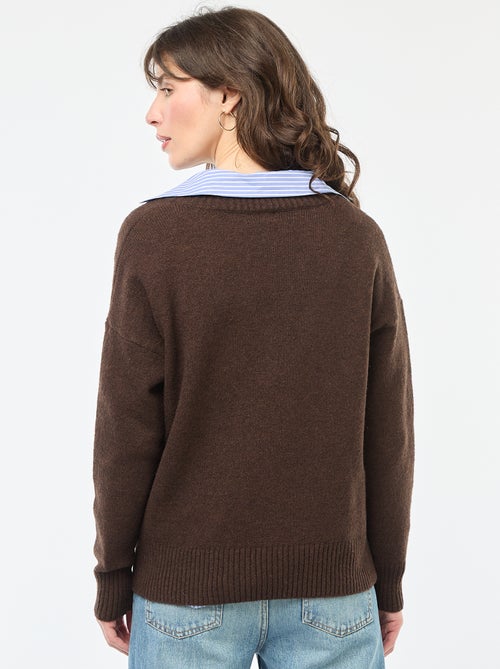 Camisola Lisa com Decote em V - Kiabi