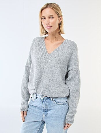 Camisola lisa com decote em V