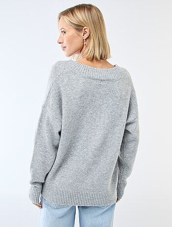 Camisola lisa com decote em V