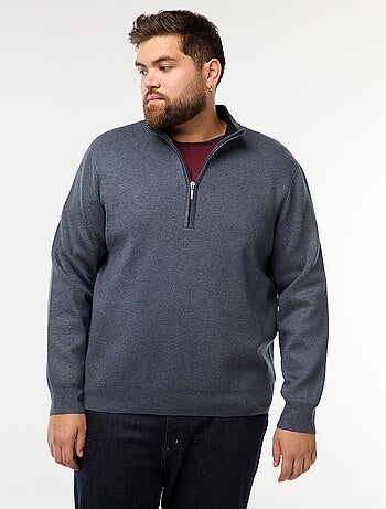 Sweatshirt liso com gola alta com zíper estilo caminhoneiro