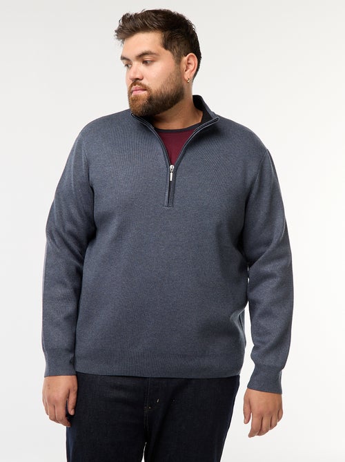 Camisola lisa com gola alta com fecho de correr estilo camionista - Kiabi