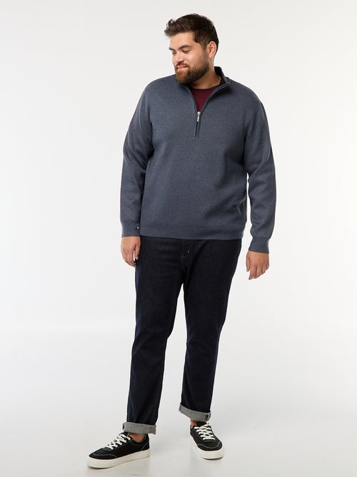 Camisola lisa com gola alta com fecho de correr estilo camionista - Kiabi