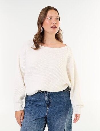 Camisola lisa com gola barco e cavas descaídas