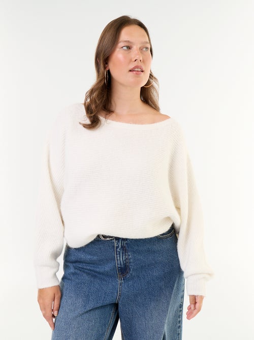 Camisola lisa com gola barco e cavas descaídas - Kiabi