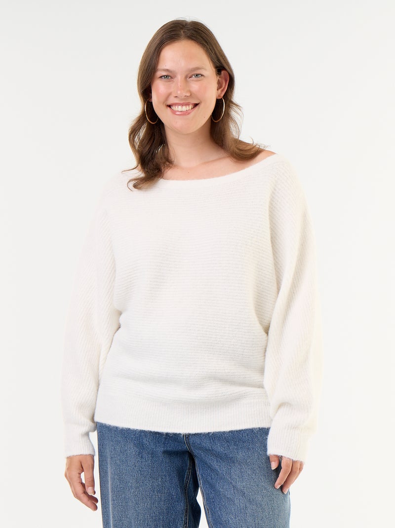 Camisola lisa com gola barco e cavas descaídas Branco - Kiabi