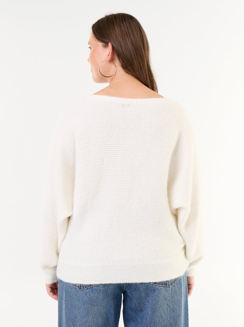 Camisola lisa com gola barco e cavas descaídas Branco - Kiabi