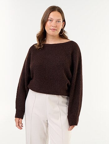 Camisola lisa com gola barco e cavas descaídas