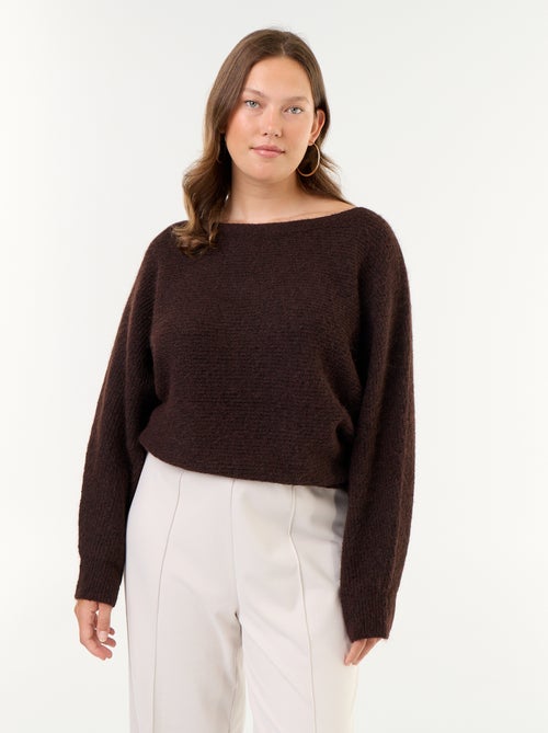 Camisola lisa com gola barco e cavas descaídas - Kiabi